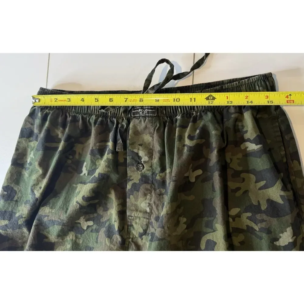Polo Ralph Lauren Sleepwear Drawstring Pants Mens L Green Camo Loungewear Cotton